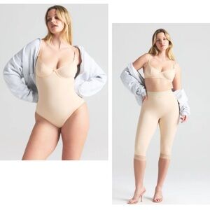 SKIMS 2-Piece Set: Vintage Shapewear Bodysuit and Capri Pants